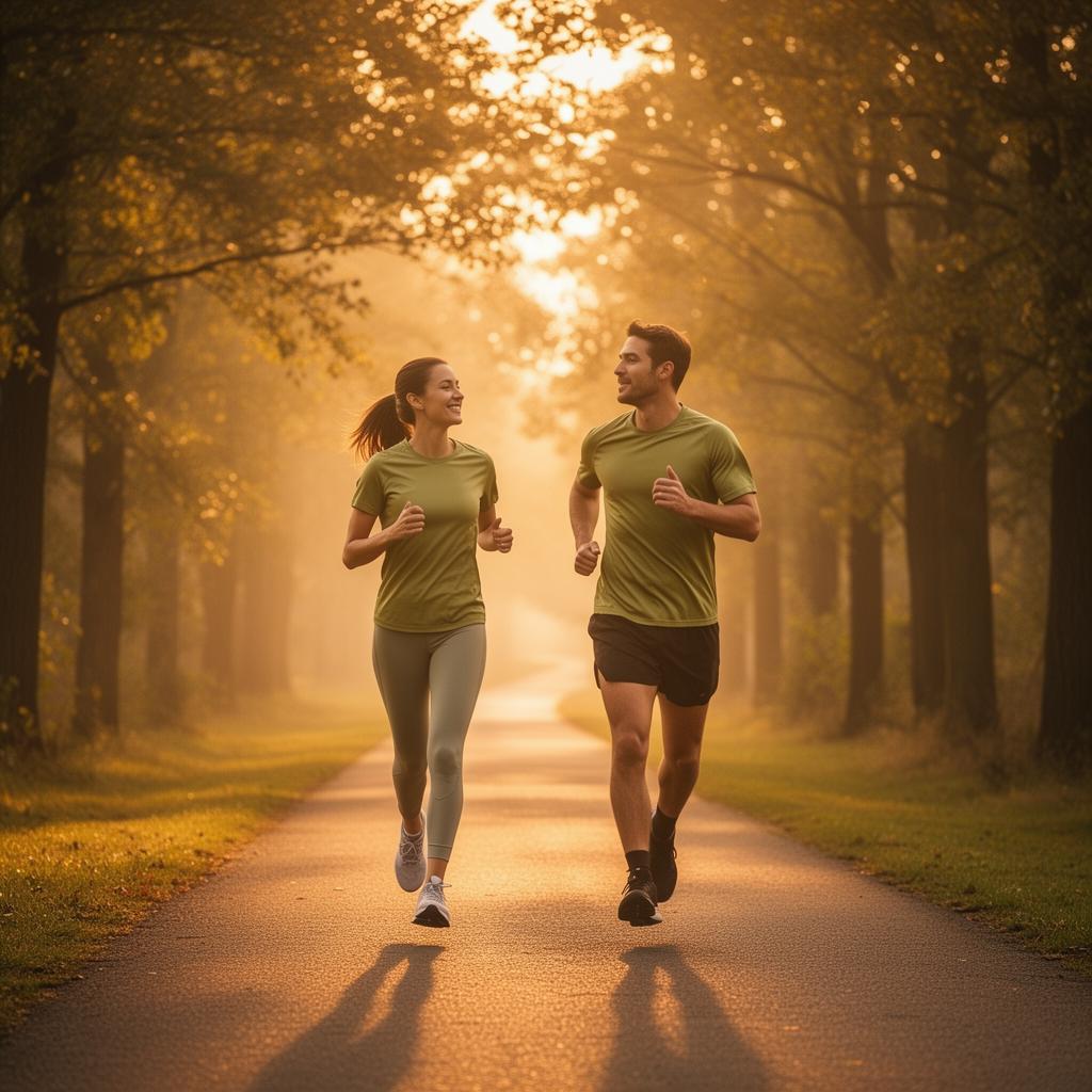 Couple jogging at sunrise